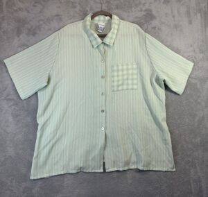 Koret Shirt Womens 26W Green Striped Button Up Front Pocket Casual Plus Size Top